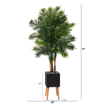 Elegant Areca Palm Artificial Tree in a stylish black planter, ideal for bringing vibrant greenery to indoor spaces