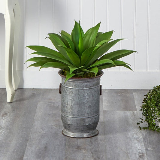 26” Agave Succulent Artificial Plant in Vintage Metal Planter