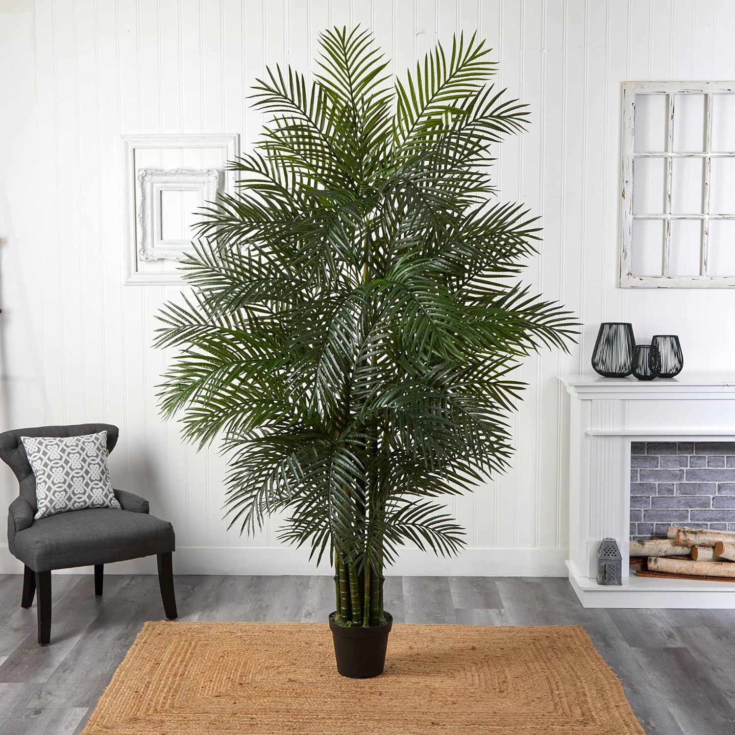 Lifelike Areca Palm Tree in a rustic basket planter, perfect for adding a touch of greenery to modern, eco-conscious interiors