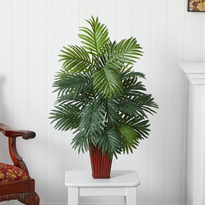 Realistic Areca Palm plant in stylish bamboo vase