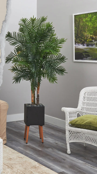 Tall Areca Palm Artificial Tree in sleek black planter with stand, adding a tropical touch to modern home decor